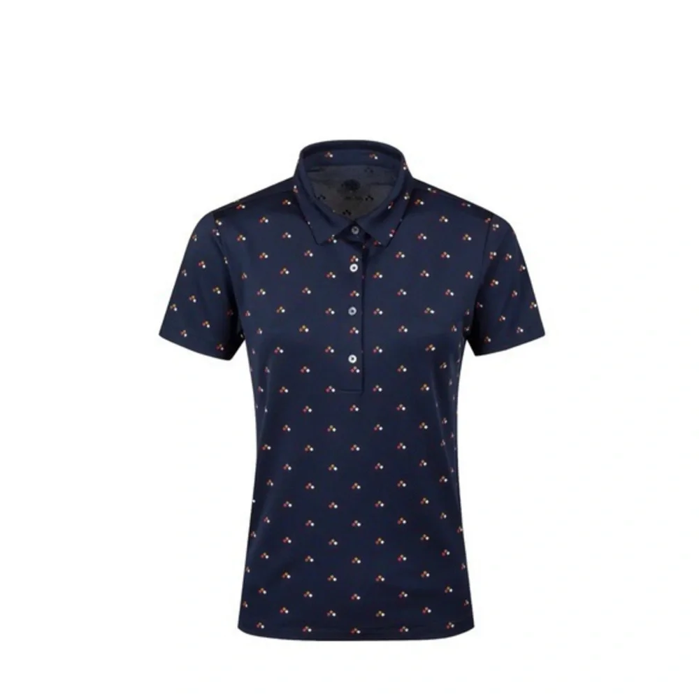 Tory Burch Sport Retro-Print Navy Blue Tech Pique Polo Golf‎ Shirt Size Small